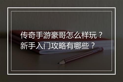 传奇手游豪哥怎么样玩？新手入门攻略有哪些？