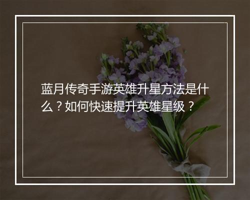 蓝月传奇手游英雄升星方法是什么？如何快速提升英雄星级？