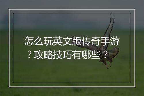 怎么玩英文版传奇手游？攻略技巧有哪些？