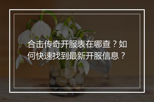 合击传奇开服表在哪查？如何快速找到最新开服信息？