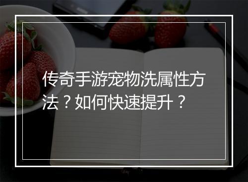 传奇手游宠物洗属性方法？如何快速提升？
