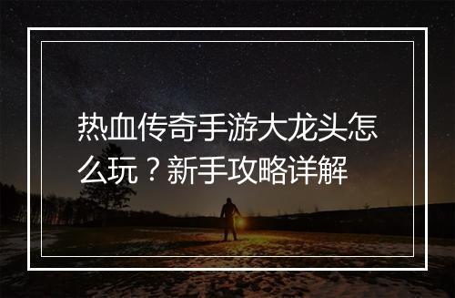 热血传奇手游大龙头怎么玩？新手攻略详解