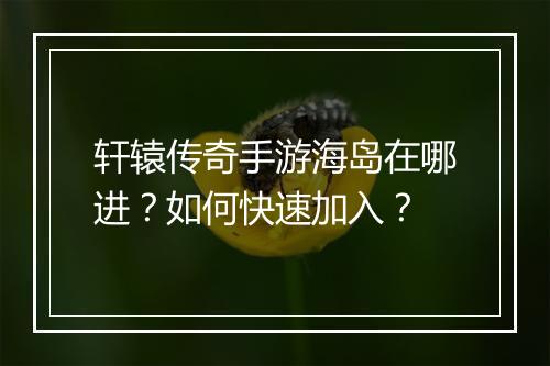 轩辕传奇手游海岛在哪进？如何快速加入？