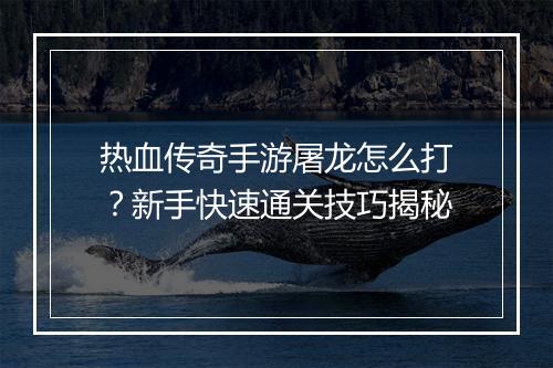 热血传奇手游屠龙怎么打？新手快速通关技巧揭秘