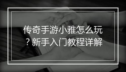 传奇手游小雅怎么玩？新手入门教程详解