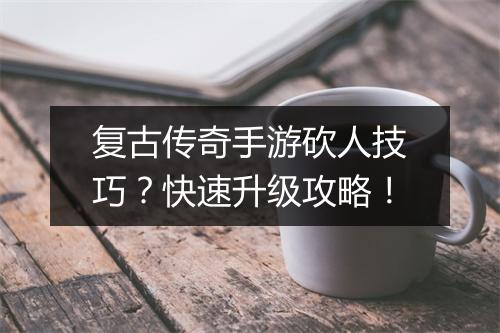复古传奇手游砍人技巧？快速升级攻略！