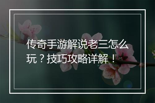 传奇手游解说老三怎么玩？技巧攻略详解！