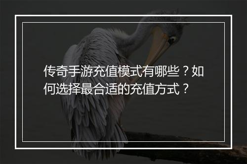 传奇手游充值模式有哪些？如何选择最合适的充值方式？