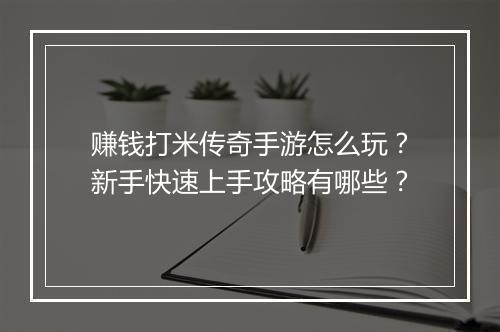 赚钱打米传奇手游怎么玩？新手快速上手攻略有哪些？
