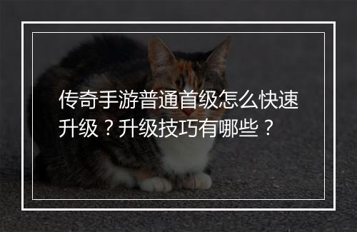 传奇手游普通首级怎么快速升级？升级技巧有哪些？