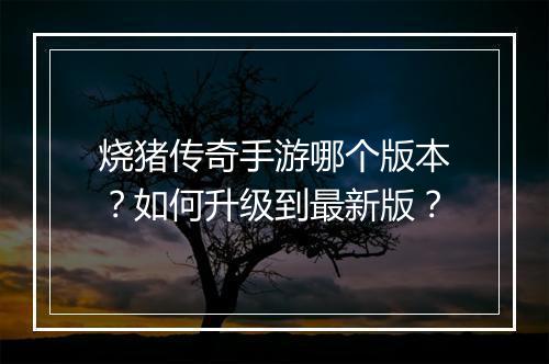 烧猪传奇手游哪个版本？如何升级到最新版？