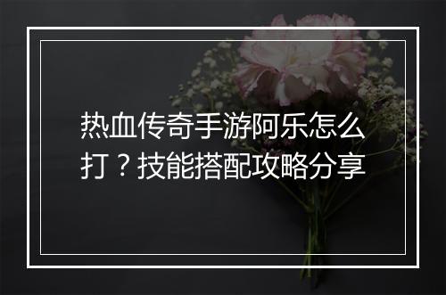 热血传奇手游阿乐怎么打？技能搭配攻略分享