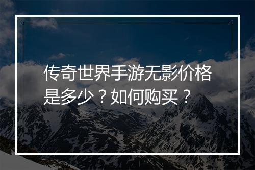 传奇世界手游无影价格是多少？如何购买？