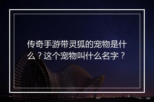 传奇手游带灵狐的宠物是什么？这个宠物叫什么名字？