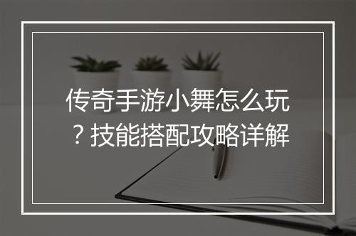 传奇手游小舞怎么玩？技能搭配攻略详解