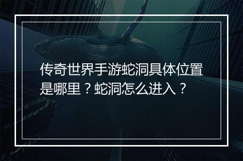 传奇世界手游蛇洞具体位置是哪里？蛇洞怎么进入？