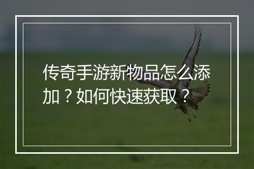 传奇手游新物品怎么添加？如何快速获取？