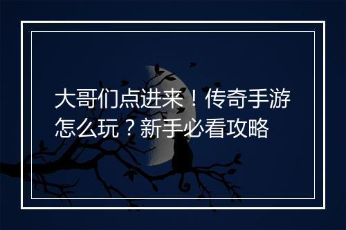 大哥们点进来！传奇手游怎么玩？新手必看攻略