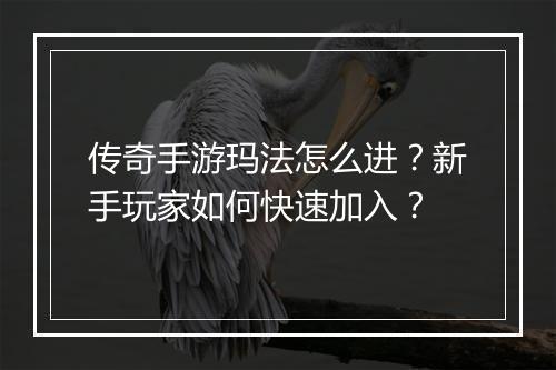 传奇手游玛法怎么进？新手玩家如何快速加入？