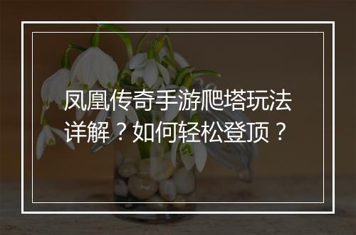 凤凰传奇手游爬塔玩法详解？如何轻松登顶？