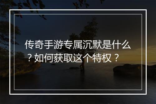传奇手游专属沉默是什么？如何获取这个特权？