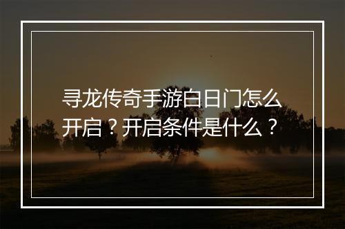 寻龙传奇手游白日门怎么开启？开启条件是什么？