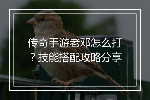 传奇手游老邓怎么打？技能搭配攻略分享