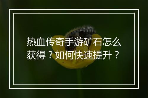 热血传奇手游矿石怎么获得？如何快速提升？