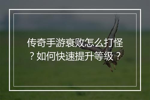 传奇手游衰败怎么打怪？如何快速提升等级？