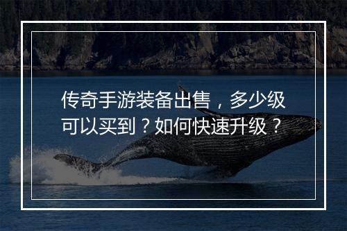 传奇手游装备出售，多少级可以买到？如何快速升级？