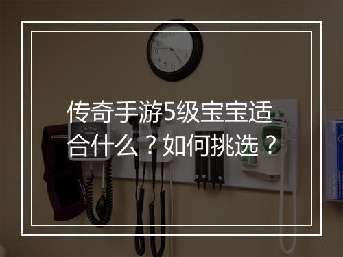 传奇手游5级宝宝适合什么？如何挑选？