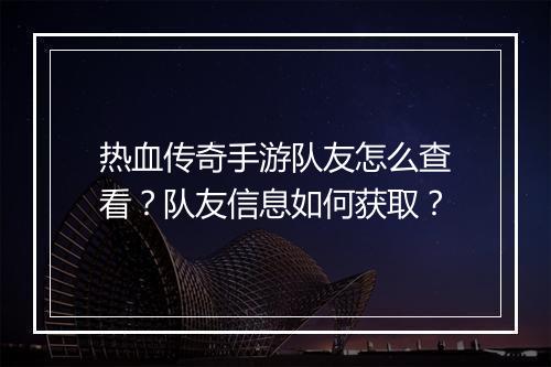 热血传奇手游队友怎么查看？队友信息如何获取？