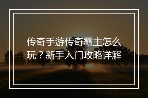 传奇手游传奇霸主怎么玩？新手入门攻略详解
