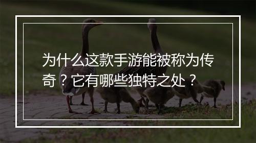 为什么这款手游能被称为传奇？它有哪些独特之处？