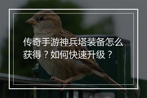 传奇手游神兵塔装备怎么获得？如何快速升级？