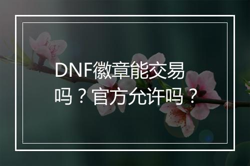 DNF徽章能交易吗？官方允许吗？