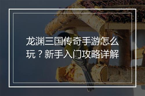 龙渊三国传奇手游怎么玩？新手入门攻略详解