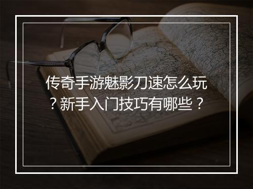 传奇手游魅影刀速怎么玩？新手入门技巧有哪些？