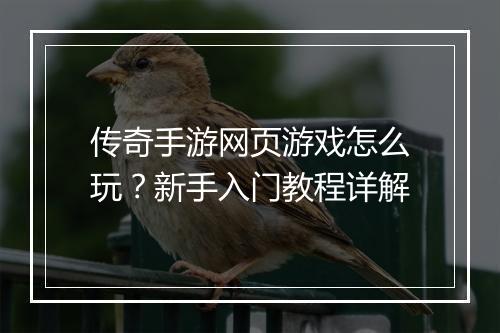传奇手游网页游戏怎么玩？新手入门教程详解