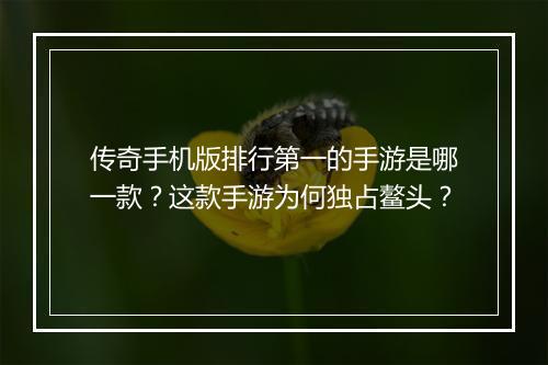 传奇手机版排行第一的手游是哪一款？这款手游为何独占鳌头？