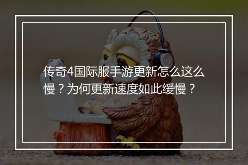 传奇4国际服手游更新怎么这么慢？为何更新速度如此缓慢？