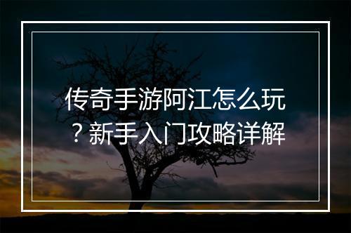 传奇手游阿江怎么玩？新手入门攻略详解