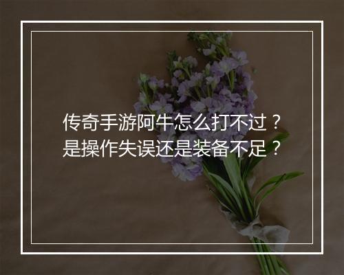 传奇手游阿牛怎么打不过？是操作失误还是装备不足？
