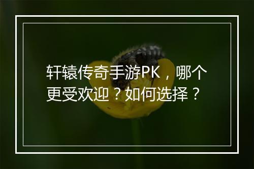 轩辕传奇手游PK，哪个更受欢迎？如何选择？