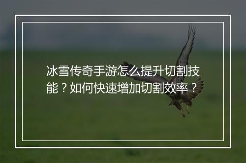 冰雪传奇手游怎么提升切割技能？如何快速增加切割效率？