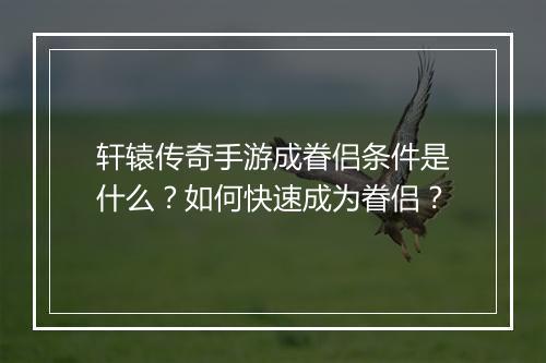 轩辕传奇手游成眷侣条件是什么？如何快速成为眷侣？