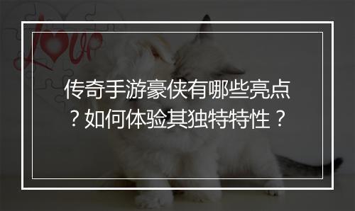 传奇手游豪侠有哪些亮点？如何体验其独特特性？