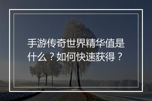 手游传奇世界精华值是什么？如何快速获得？