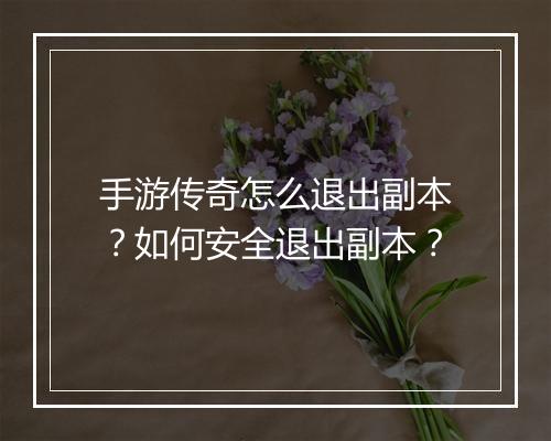 手游传奇怎么退出副本？如何安全退出副本？