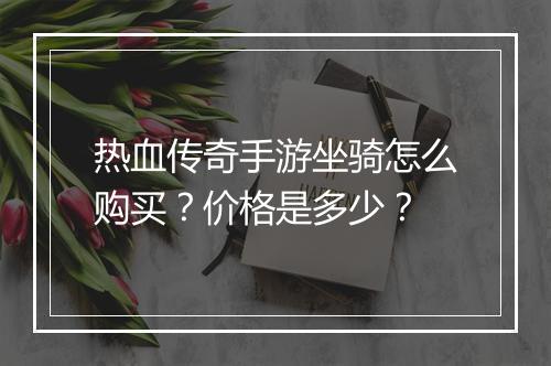 热血传奇手游坐骑怎么购买？价格是多少？